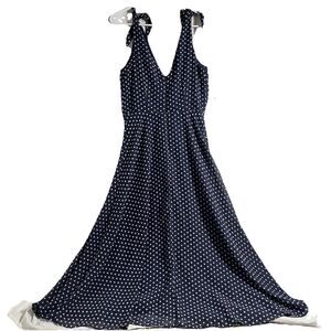 Betsey Johnson Chic Sz 6 Navy Polka Dot w/Bow-Straps Lined Fit Flare Dress